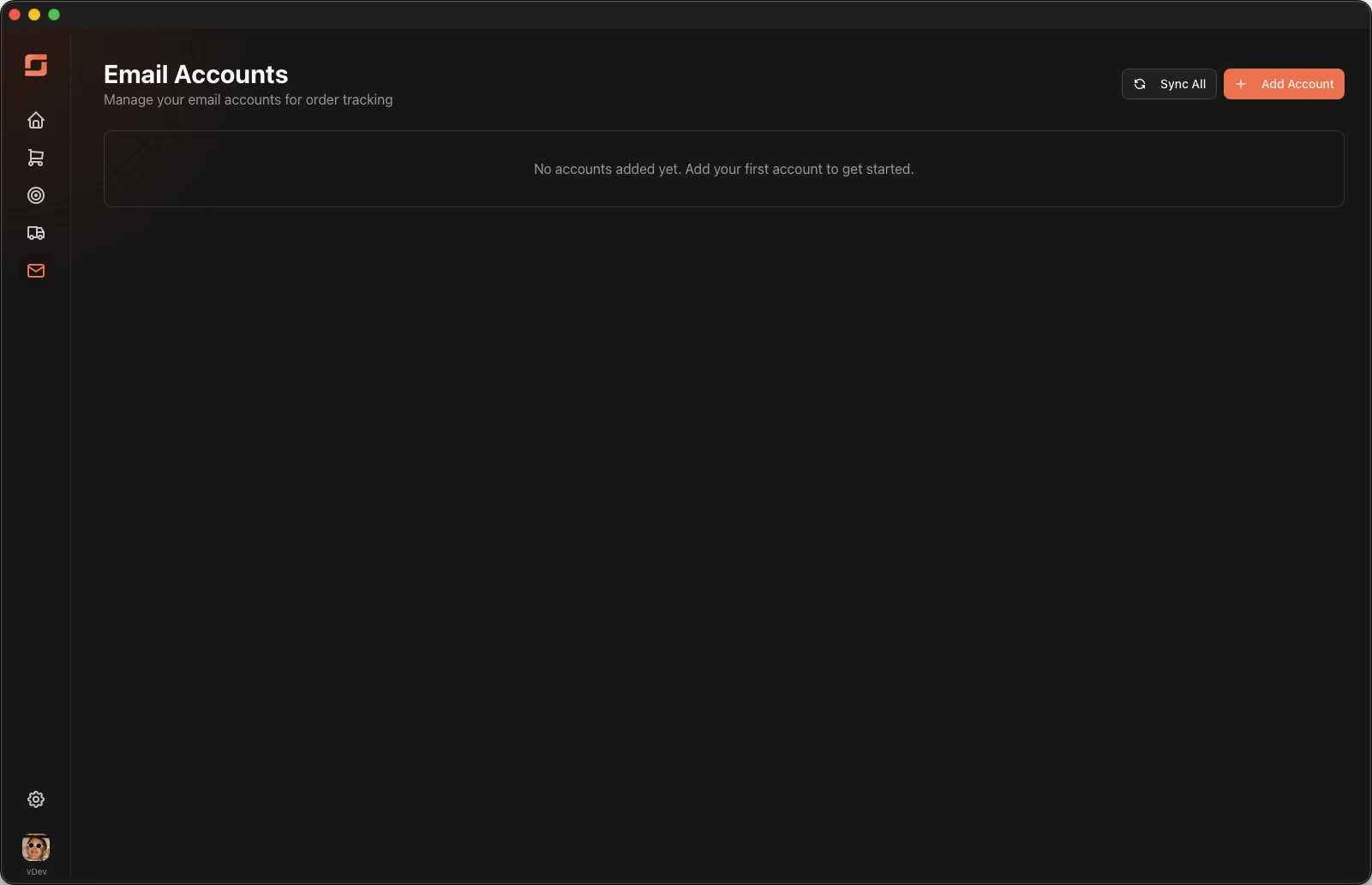 The Email Accounts tab