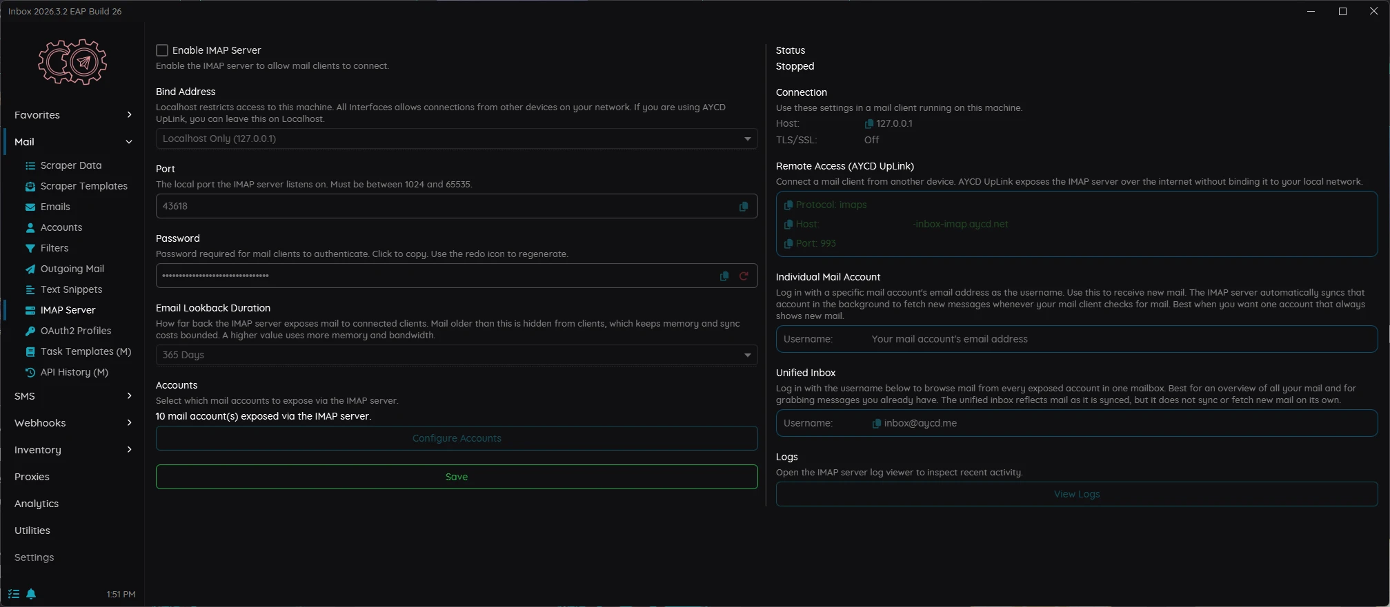 AYCD Inbox — Mail → IMAP Server