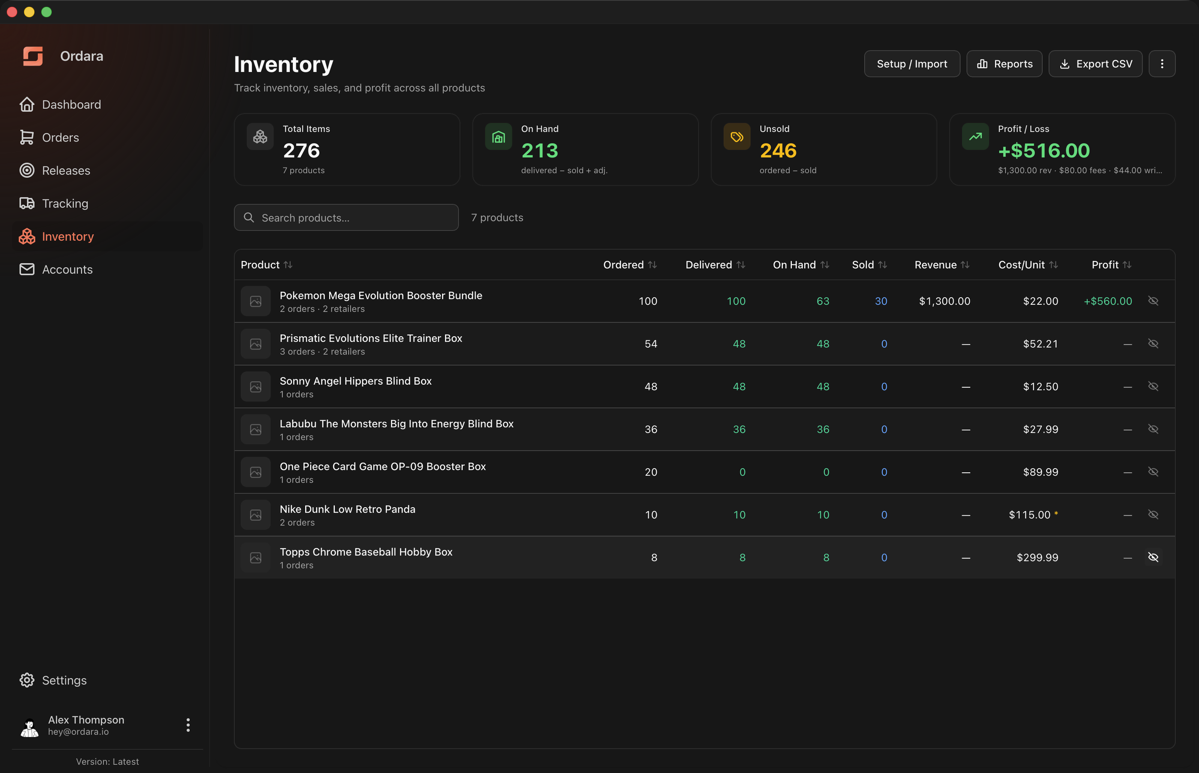 Inventory product list