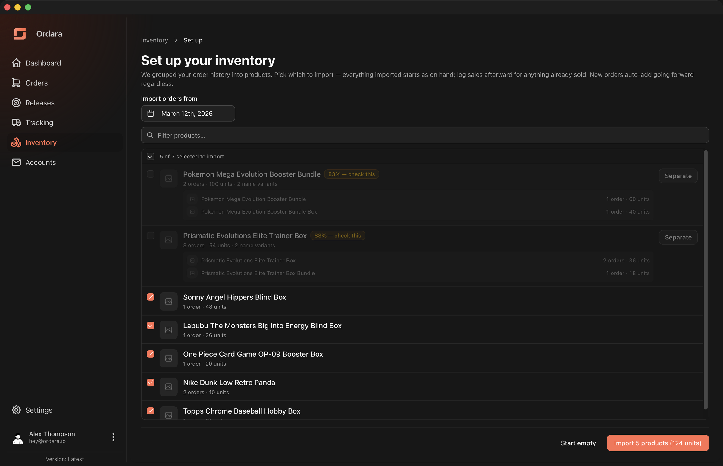 Set up your inventory