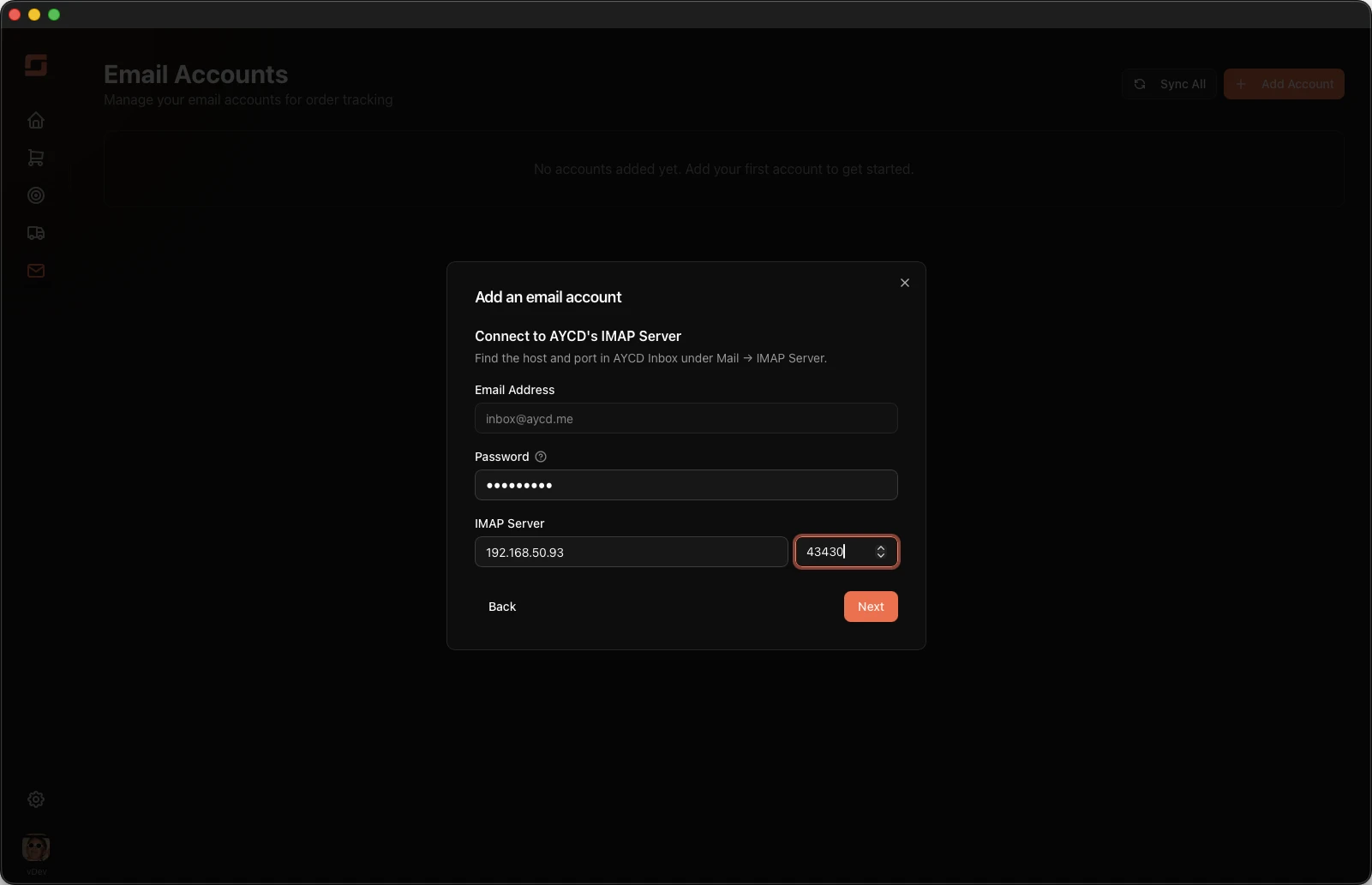 Wizard: AYCD connection form